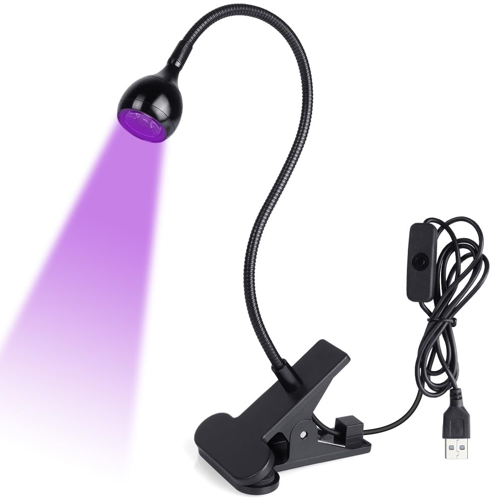 LOPHE Mini Lampada UV LED Unghie, 3W Torcia LED con Clip, Testa Regolabile 360°, USB Adatto per Manicure Accessori