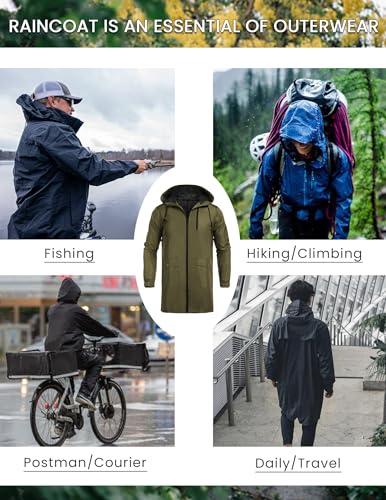 COOFANDY Men's Long Raincoat Ligtweight Rain Jacket Waterproof Outdoor Jackets with Hood - Image 5