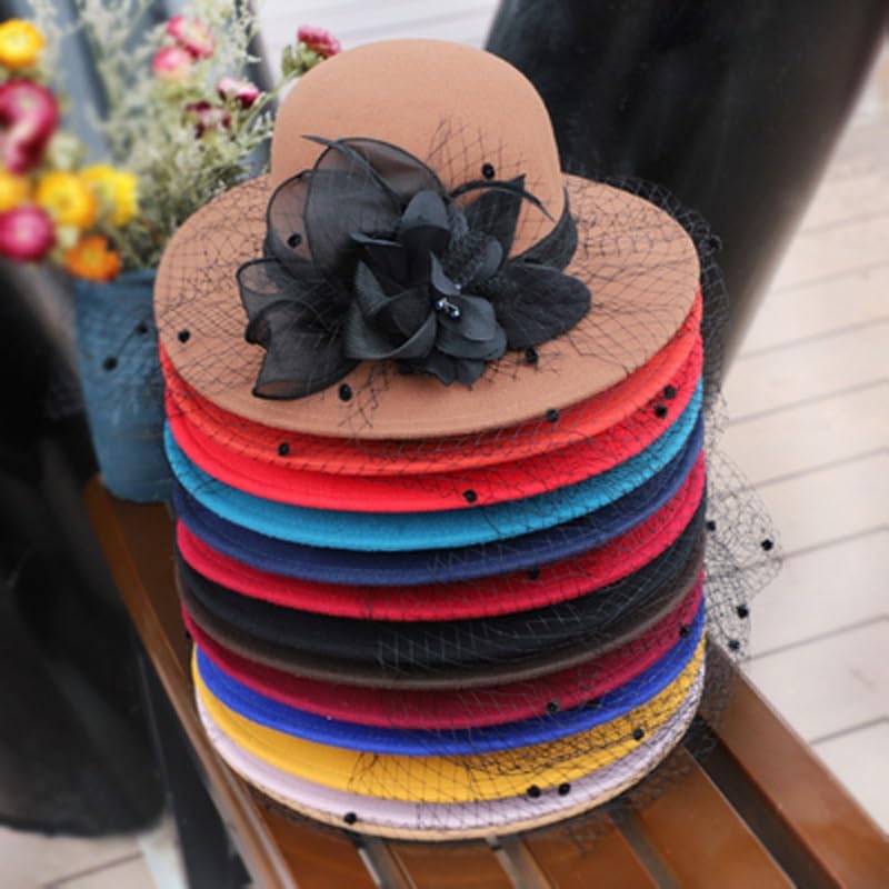 Big Brim Hat Women's Autumn Winter Mesh Wool top hat Women's Winter Dome Basin hat3