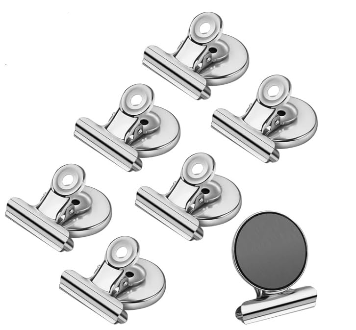 Magnetic Bulldog Clips, Anti-Scratch Stainless Steel, Strong Fridge Magnets for Whiteboard, Refrigerator, Locker, Office and Home Chrome Finish. Pack Size - Various (10)