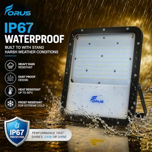 Image of Forus 150W LED Flood Light Outdoor with 4 Year Warranty, IP67 Waterproof Decorative Focus Light, Yellow Security Lighting for Home, Garden, Events, Terrace, Landscape, Building, Stage, Party -1 PC