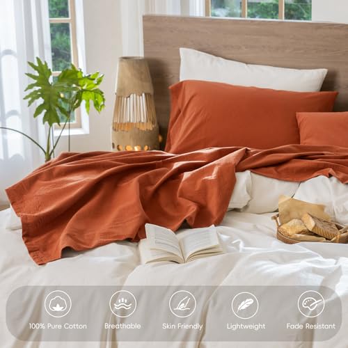 Image of MooMee Sheet Set 100% Washed Cotton Linen-Like Extra Deep Pocket Twin XL | Relaxed Linen-like Texture. Soft, Breathable & Lightweight Comfort. 15-19 inch Extra Deep Pocket with All-around Elastic