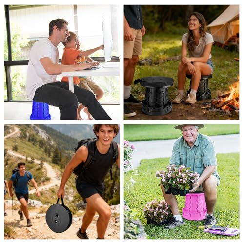 Image of Folding Stool Portable Collapsible Stool Seat Max Load Capacity 400lbs for World Cup 2026, Telescopic Folding Stools Retractable Stools for Adult Camping Hiking Travel Outdoor BBQ (Black)
