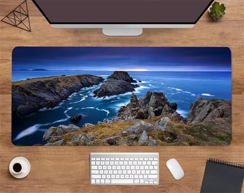 Tapis de Souris Paysage côtier, Tapis de Souris XXL 700 x 400mm Tapis de Souris Gamer, Base Antidérapante en Caoutchouc Naturel pour PC, MacBook, Ordinateur Portable