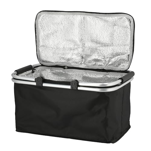 Cesta de compras de 30 litros, color negro, con función de refrigeración, 48 x 24 cm, bolsa térmica con dos asas, bolsa térmica, cesta plegable, cesta de picnic, cesta de transporte