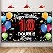 HTDZZI Happy 10th Birthday Backdrop Banner, 10th Birthday Decorations for Girls Boys, Double Digits 10 Year Old Birthday Party Yard Sign Photo Props Decor for Outdoor Indoor, Fabric, Sturdy