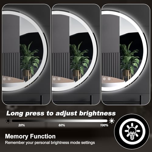 Image of Sweetcrispy 36-Inch Round LED Bathroom Backlit Mirror with Lights, Circle Vanity Mirror with Anti-Fog, Dimmable, 3-Color Light, Memory Function, Tempered Glass