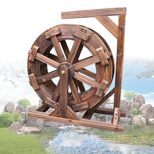 Fontana con Ruota Idraulica, Decorazione Design in Legno Fontana Feng Shui, Feng Shui Ruote Cortile Ornamentale Stagno Decorativo, Facile da Montare(25 * 19 * 32cm/9.8 * 7.5 * 12.6in)