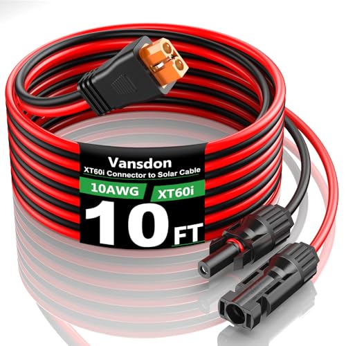 Vansdon Solar to XT60i Extension Cable 10AWG 10FT Solar Connector to XT60i Adapter Charging Cable for Portable Power Station Solar Generator Solar Panel Battery RV