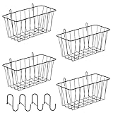 4 Pack Large Grid Wall Baskets with S-Hook - Gridwall Accessories Set Black Metal Hanging Shelf Basket Bins Organizer - Modular Storage Holders...