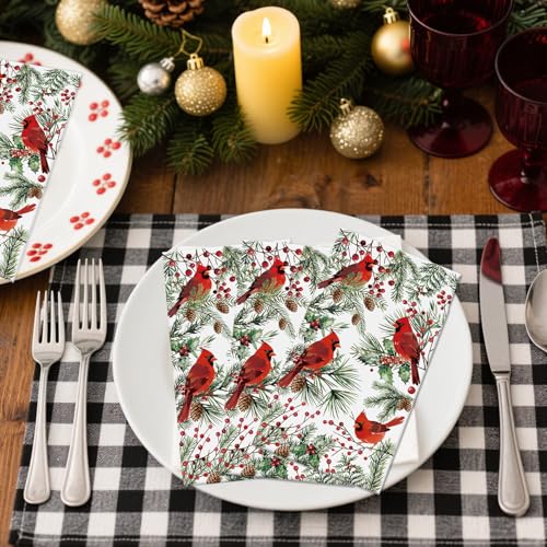 100 Christmas Guest Napkins Red Cardinal Disposable Paper Napkins Christmas Holly Cocktail Guest Hand Towel for Party Table Dinner Bathroom – Image 4