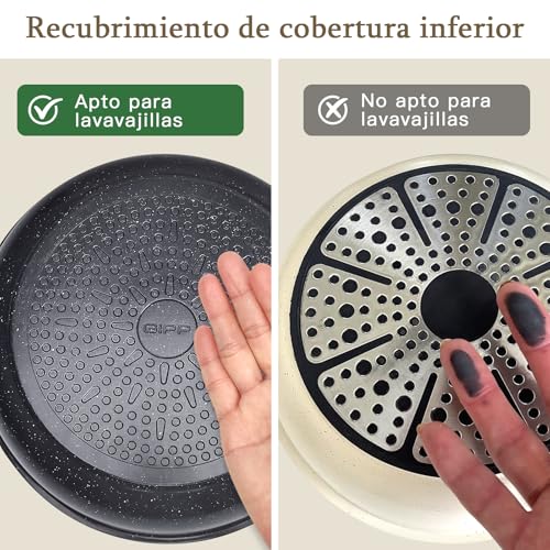 Miniatura 6 de GiPP Juego de Ollas y Sartenes 15 Piezas, Sartenes Induccion de Aluminio, Incluye Sartén de 24 cm y 30 cm, Cacerola de 3 L y 4 L, Wok de 28 cm, Tapa, Mango Extraible y Otros Accesorios