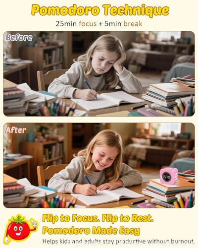 Image of Pomodoro Timer Cube Visual Productivity Flip Timer for Kids Classroom Desk, 5 /10 /25 /50min& Custom Countdown, Silent&Sound Mode Digital Cube for ADHD Study Work School Game Kitchen (Pink)