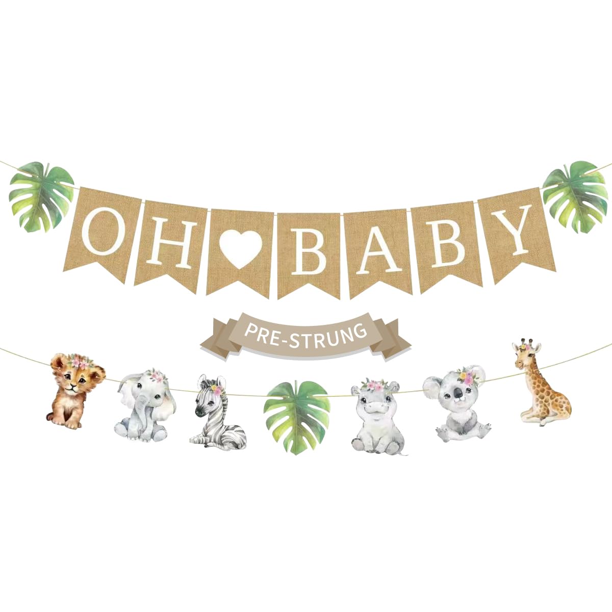 Weecent Pre-Strung 6ft Burlap Oh Baby Banner for Safari Baby Shower Decorations Jungle Animals Girls Gender Reveal Party Decor