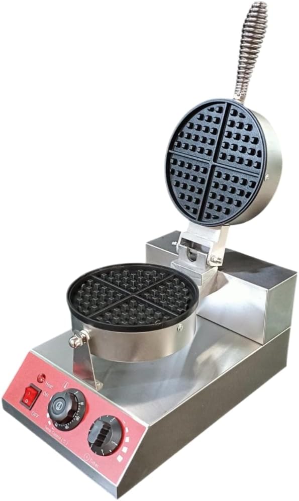 Shoppers Hub PNQ 1200W 4 Slot Teflon Coated Electric Round Belgian Waffle Maker Machine for Heavy Duty Use in Waffle Shops, Bakeries, Cloud Kitchens, Cafes, Hotels and Restaurants