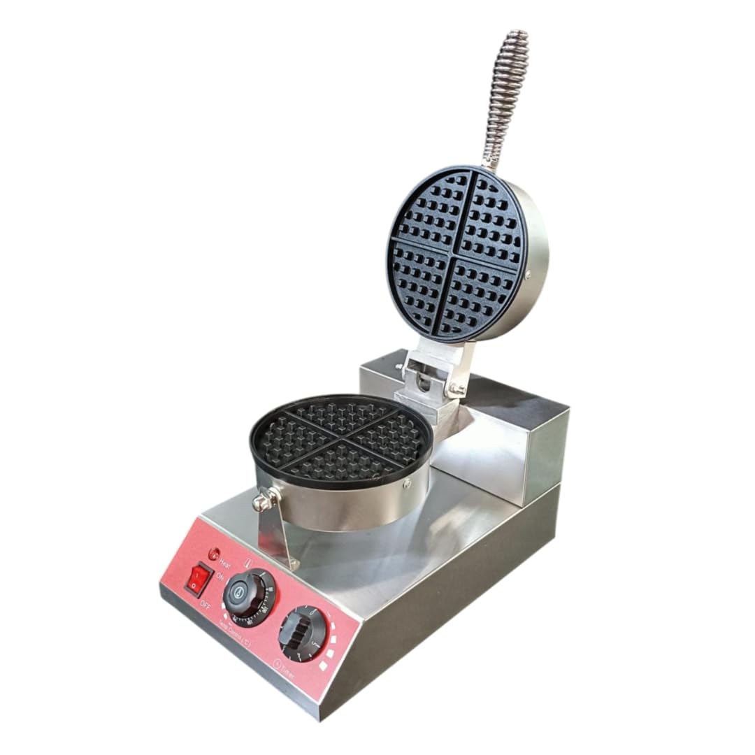 Shoppers Hub PNQ 1200W 4 Slot Teflon Coated Electric Round Belgian Waffle Maker Machine for Heavy Duty Use in Waffle Shops, Bakeries, Cloud Kitchens, Cafes, Hotels and Restaurants