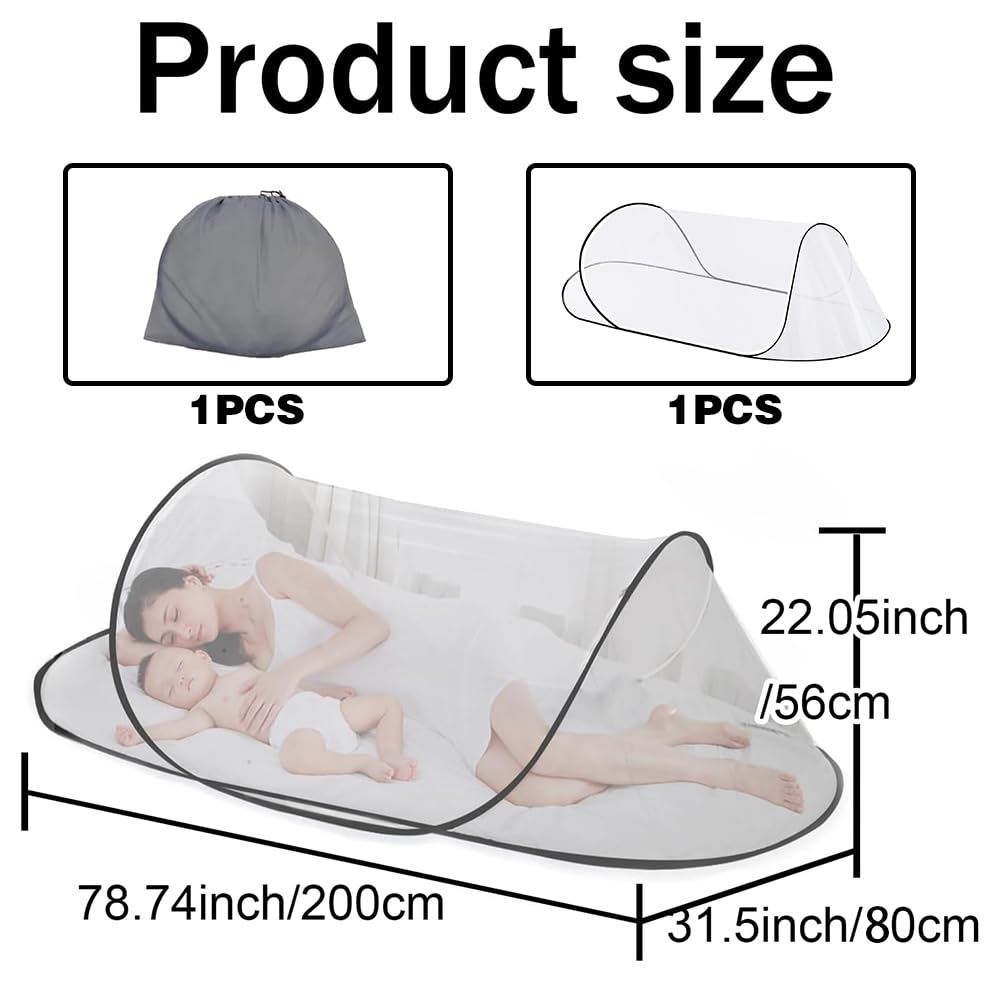 Mosquitera emergente de 200 x 80 x 56 cm, mosquitero plegable, mosquitero, ventana emergente de viaje, tienda de campaña portátil, cama de mosquitera familiar, adecuada para el hogar y el camping.