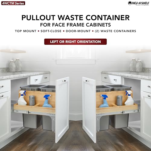 Rev-A-Shelf Top Mount 4WCTM-2450BBSCDM-2 Doppelauszug unter dem Schrank, 50 Quart Küchenabfalleimer mit Absenkautomatik für Schrank mit voller Höhe, 68 kg belastbar, Vollauszug – Bild 5