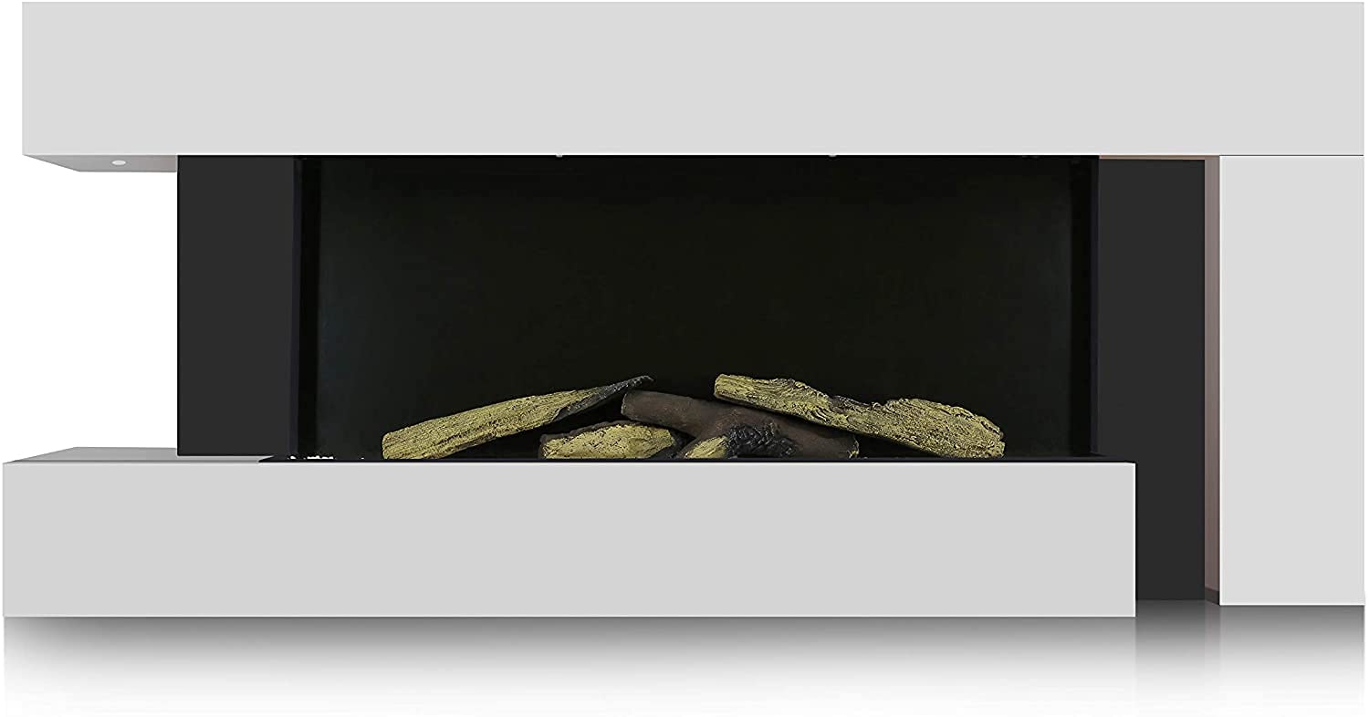 Marco Paul White Modern 55" Wall Mounted Electric Fireplace Realistic