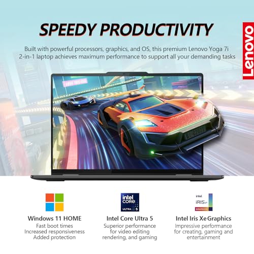 Image of Lenovo Yoga 7i 2 in 1 Laptop Touchscreen Computer, 16 inch 2K IPS Touch Screen Convertible Copilot+ AI PC, Intel Core Ultra 5, 16GB DDR5 1TB SSD, Windows 11, Backlit Keyboard, Fingerprint, Thunderbolt