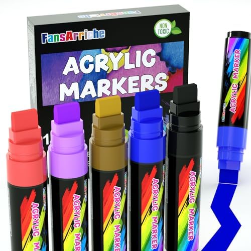 FansArriche Acrylic Paint Markers, 15mm Jumbo Felt Tip, 5