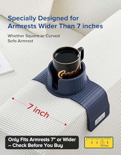 Couch Cup Holder, Elimiko Silicone Sofa Drink Holder with Upgrade Large Cup Holder, for Oversized Mug/Cup/Tumbler/Drink/Coffee/Bottle/Cans (Navy Blue)