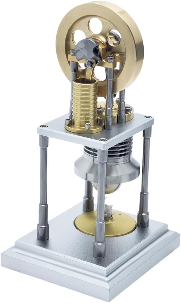OKMO Mini β-Type Vertical Stirling Engine Model Heat Powered External Combustion Demonstration Machine, Metal Mechanical Engine for Adults Science Physics Experiment STEM