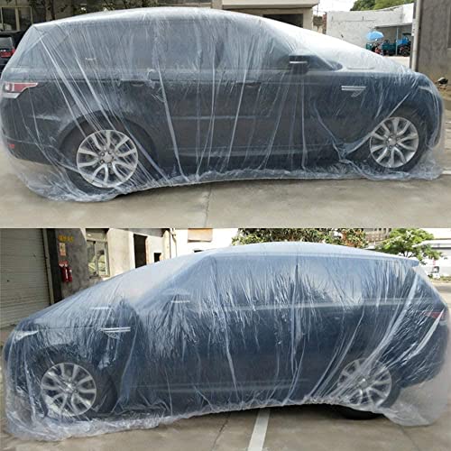 Image of LuliKa 5 Packs Disposable Car Cover Clear Plastic Car Cover Universal Rain Dust Garage Cover with Elastic Band Large (15.7FT x 24.6FT)