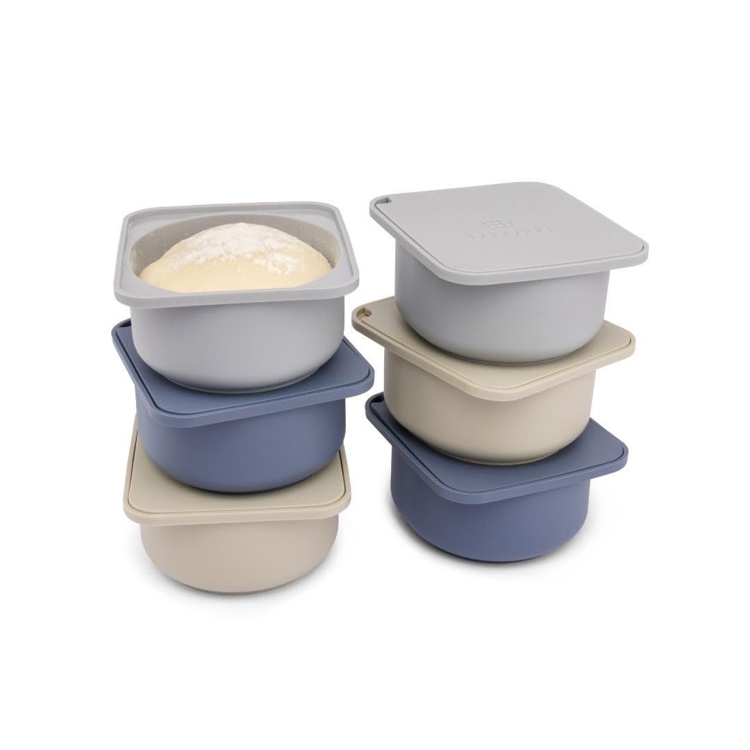 Babadoh Silicone Pizza Dough Proofing Containers with Lids | Pizza Making Accessories | Set of 6 | Multi Blue (2 Dough, 2 Smoke, 2 Steel) | Original Size (Make 12" Pizzas) — image 1