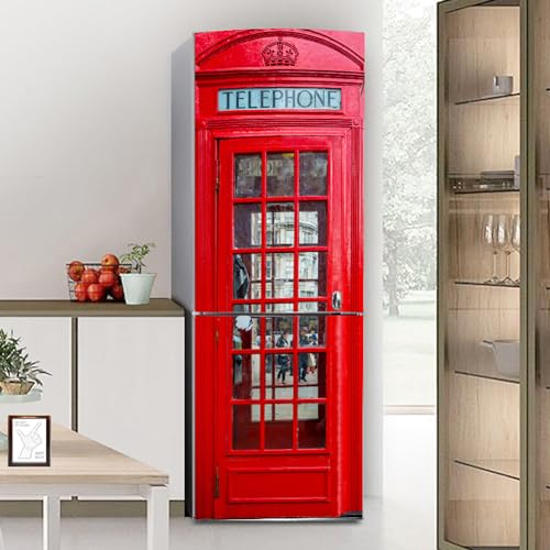 Stickers autocollants pour frigo de réfrigérateur couvrant entièrement la porte du réfrigérateurs muraux pour décalcomanie de cuisine, cabine téléphonique rouge...