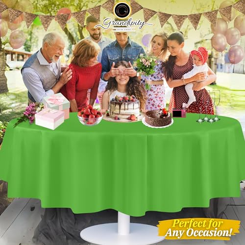 Image of Grandipity Plastic Table Cloth Disposable 12 Pack 84 inch Round Lime Green | Plastic table covers, durable disposable tablecloths, fade and tear-resistent table cover for party, event