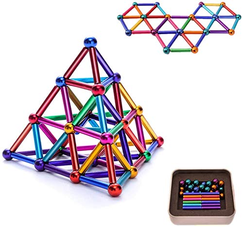 SENBAO Magnetic Building Blocks Set 36 PCS Magnetic Sticks and 27 PCS Magnetic Balls Powerful DIY Office Creative Desktop Gadget Craft Decoration Stress Reliever Coolest Gift (Colorful-Stick)