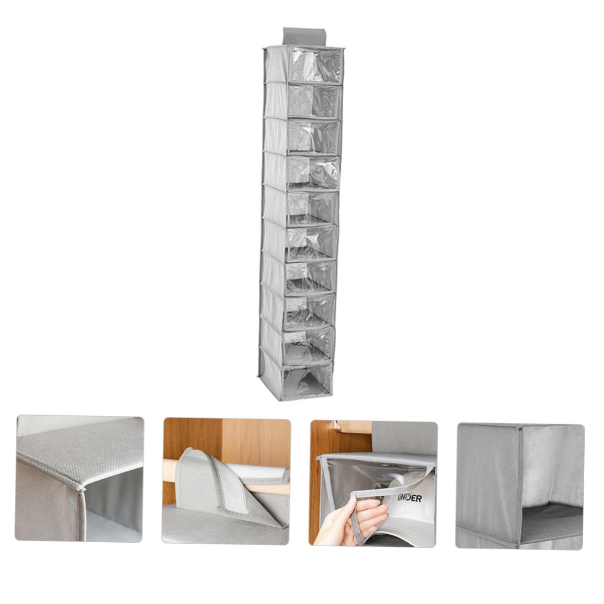 Bolsa de Almacenamiento de Sombreros de Tela no Tejida Gris, Colgante de Pared, para Sujetadores, Ropa Interior y Zapatos. Solución práctica y a Prueba de Polvo.