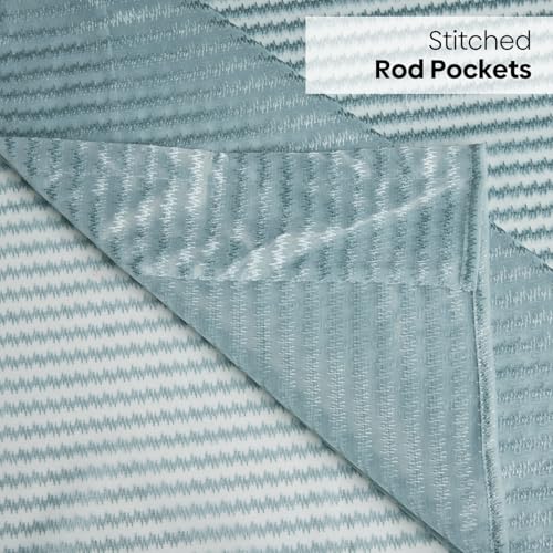 Image of haus & kinder Jacquard Sheer Window Curtains 5 Feet Long Pack of 2 Window Curtains, 5 Feet Curtains for Window, (Abstract Geometric Design, Aqua Strand, 114x152cm)