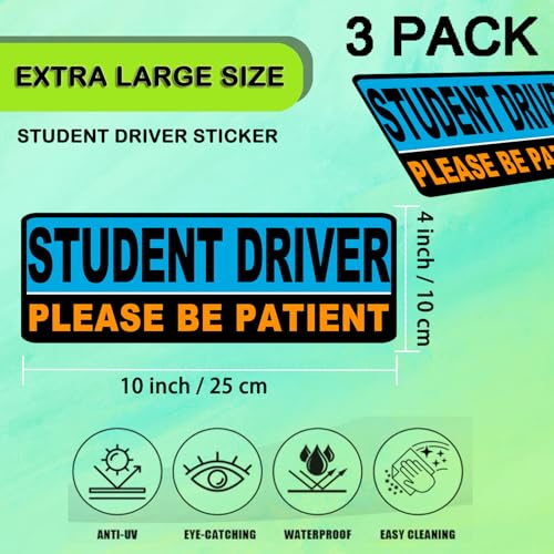 Image of 3 Pack Student Driver Magnet for Car, Magnetic Student Driver Sign for Vehicle, Reflective Warning Bumper Sticker Magnet Sign for New Driver, 10 inch x 4 inch (BLUE)