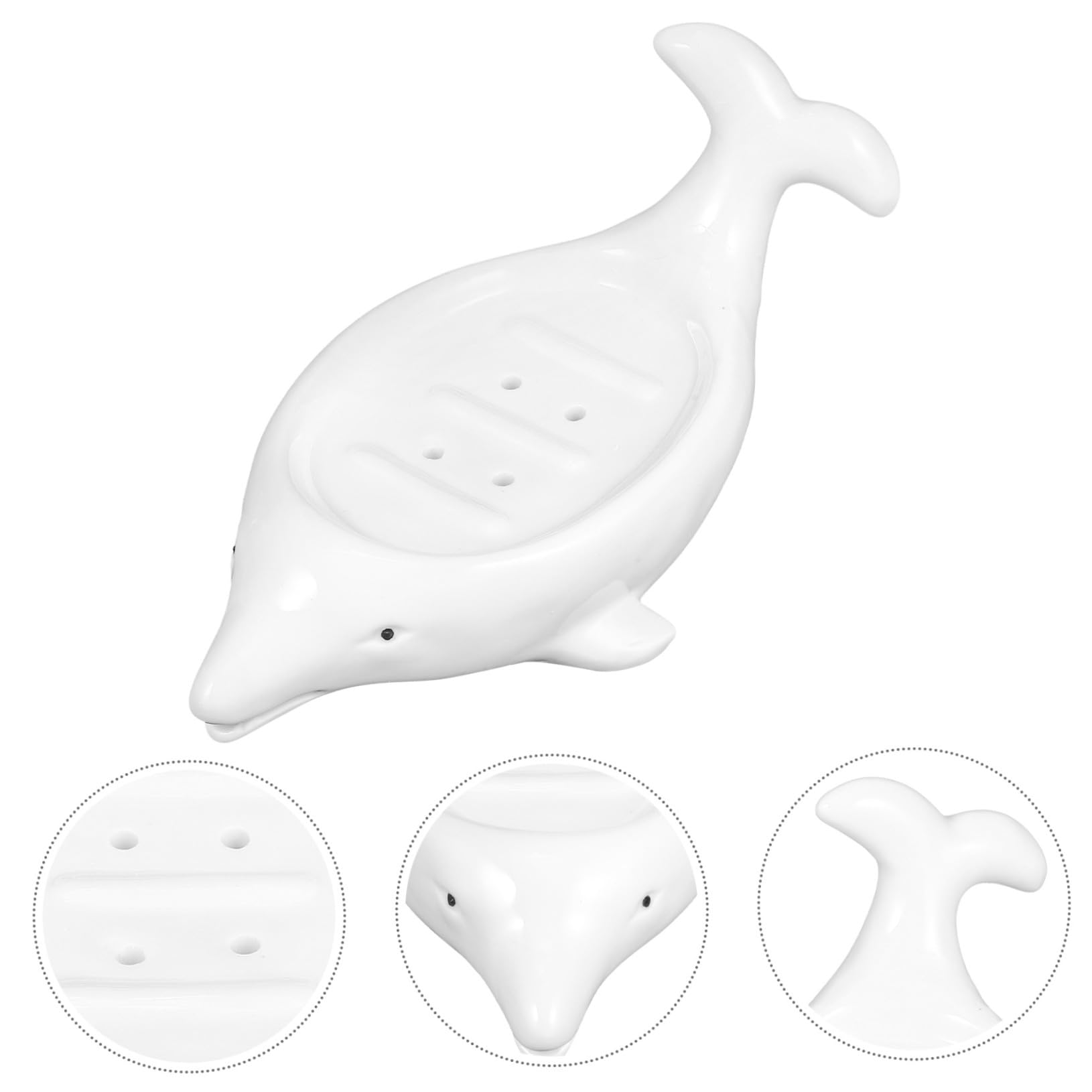 Ipetboom Keramik Seifenschale in Tierform Delfin Weiß Seifenhalter mit Ablauf Geruchsneutral Dekorativ für Badezimmer und Wäscheraum Geeignet