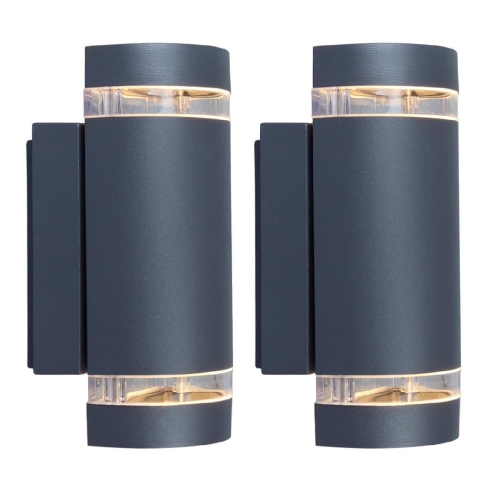 Britalia Grey 2 Pack - Anthracite Dark Outdoor Modern Up & Down Half Cylindrical Wall Light | Ip44 Rated | 24Cm Height | 2 X Gu10 Lamps Required | Garden - Patio - Driveway | Aluminium