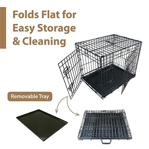 Ellie-Bo Black Deluxe XL 42-inch Folding 2-Door Dog Cage/Crate with Metal Tray and Dog Bed Mat - Image 5