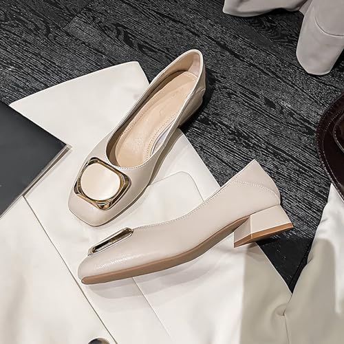 Women's Square Toe Metal Buckle Heels Comfortable Slip On Patent Chunky Low Block Heel Pumps Outdoor Classic Dress Wedding Office Party Shoes4