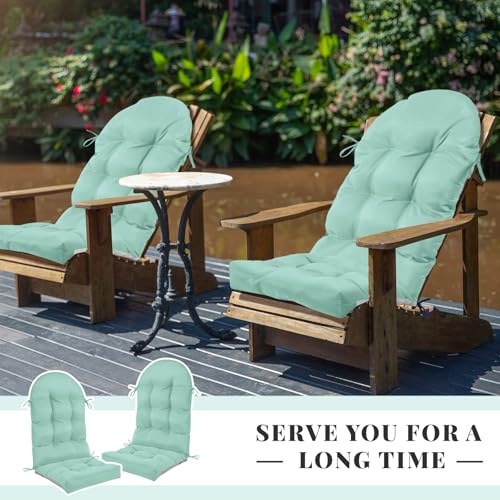 Image of Geelin 2 Pcs Outdoor Patio Chair Cushion Thick High Back Adirondack Chair Cushion Tufted Weather & Fade Resistant Anti-Slip Outside Rocking Chairs Pads with Ties 44 x 19 x 4 Inch (Light Green)