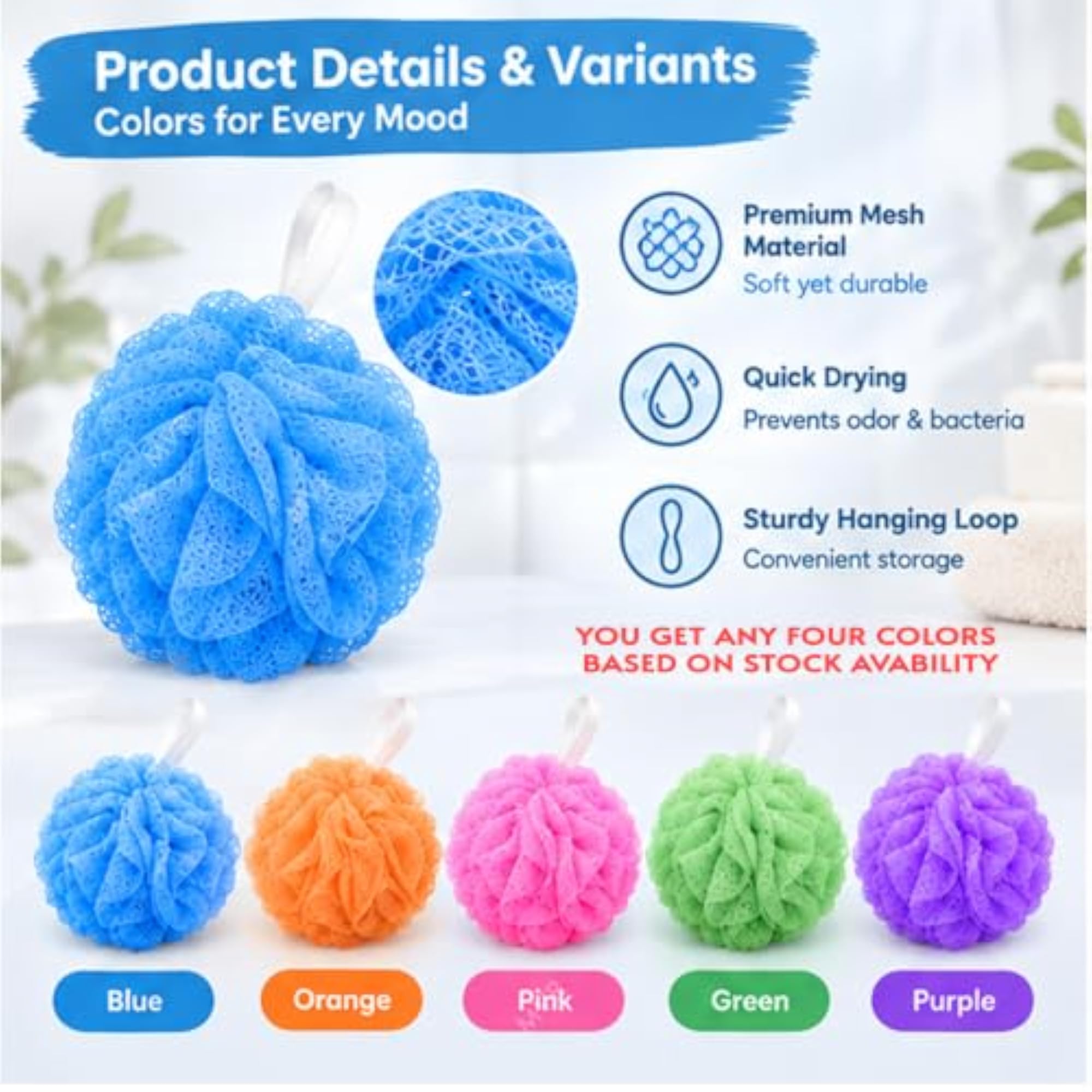 Bath Loofah Sponge Scrubber, Exfoliating Shower Pouf