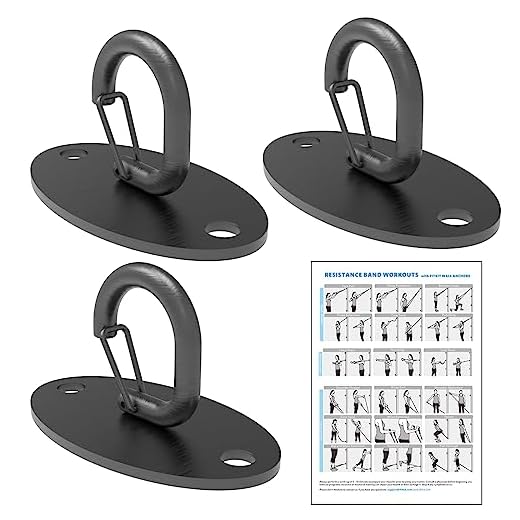 FITKIT Wall Mount 3 Anchors for Resistance Bands, Space Saving Workout Hooks for Strength Training, Home Gym Anchors for Physical Therapy Exercise, 3PCS (3 anchors)