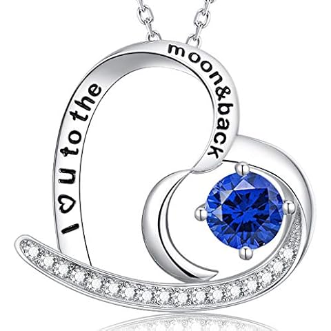 ELDA & CO. Christmas Jewelry Gifts for Mom I Love You to the Moon and Back Blue Sapphire September Birthstone Necklace Birthday Gifts Women Sterling Silver Cover
