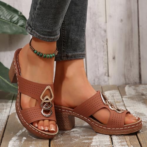 Chunky Heel Sandals for Women Comfortable Platform Wedge Sandals Summer Arch Support Walking Shoes Slip On Open Toe Shoe Bridal Party Wedding Shoes Dressy Orthopedic Sandal4