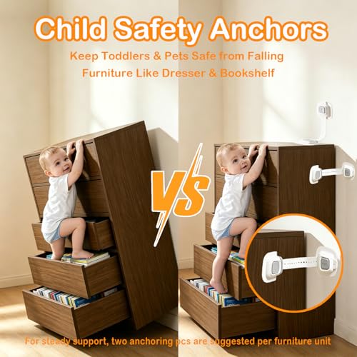 Image of No Drill Furniture Anchor for Baby Proofing, Adjustable Straps, 4 Packs