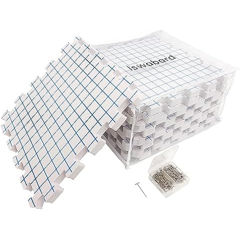 Blocking Mats for Knitting & Crochet Projects Crochet Blocking Board 9 Pack, Thickness 0.7 inches,150 T-Pins and 1 Storage Bag, Blocking Board for Crocheting Knitting Blocking Mats and Pins Cover