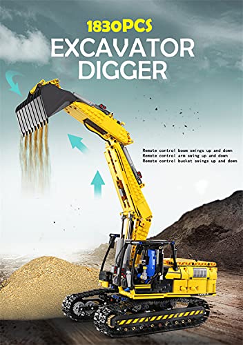 XJJY Technic Heavy-Duty Bagger Spielzeug-LKW-Modell, 1830-teiliges Baufahrzeug-Bauset 2,4 GHz/APP RC-Bagger-Bausteine… – Bild 2