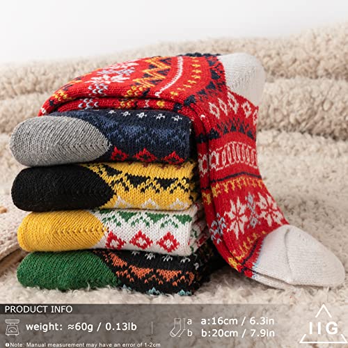 Image of IIG 5 Pairs Women's Vintage Style Thick Wool Warm Winter Crew Socks