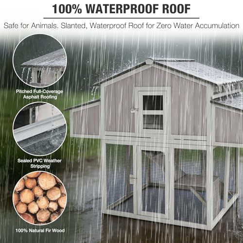 Image of Large Chicken Coop with Unique Folding Design for 4-6 Chickens - Elevated Outdoor Chicken House Backyard Duck Cage with 2 Nesting Boxes, Easy Clean Pull-Out Tray, Asphalt Roof (Grey)