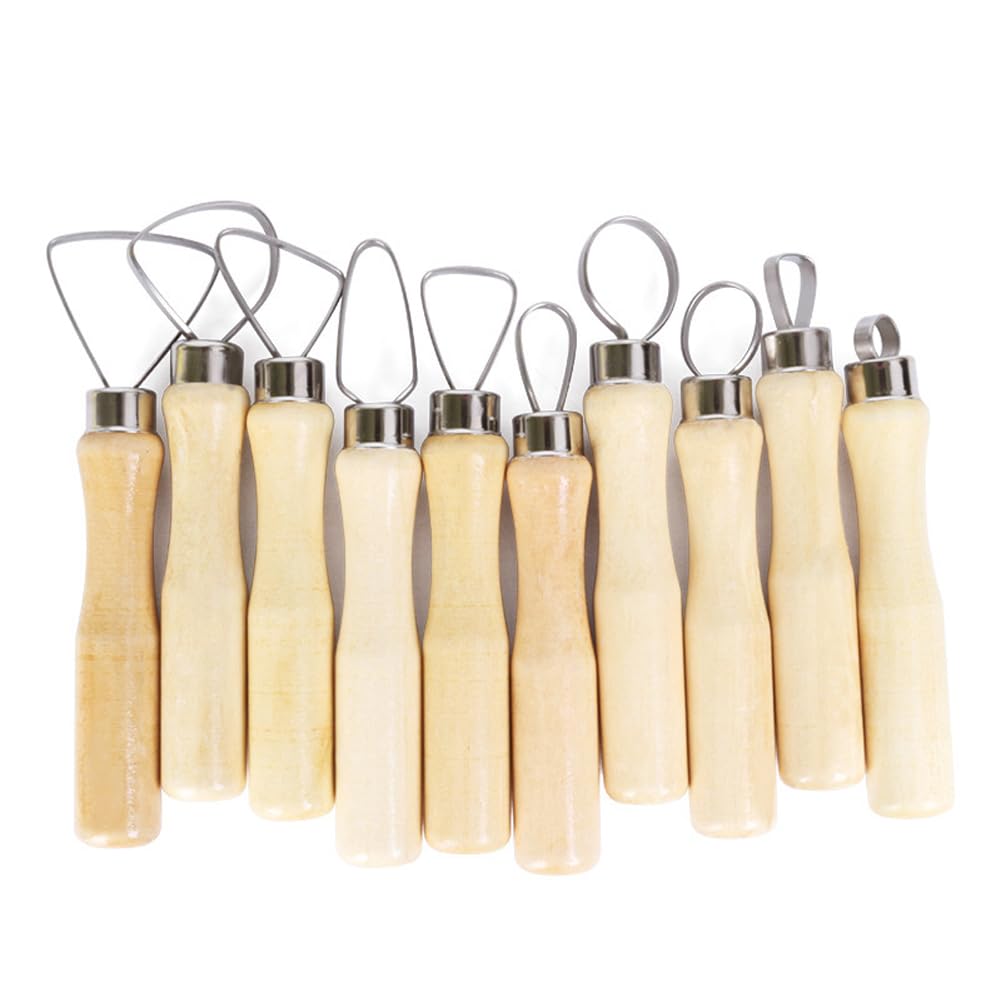 10 Pieces Wooden Handle Clay Sculpture Tools Ceramic Pottery Tools Clay Sculpting Tools Set Pottery Carving Tool Kit for Clay Carving Shaping Sculpting Modeling Styling
